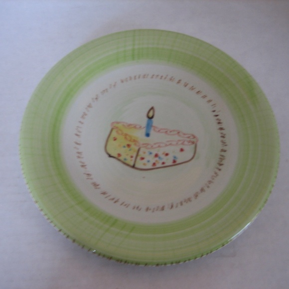 Ruby Green Ceramic Dessert Plate Piece of Birthday Cake with Candle 8in.R NWNT - Picture 4 of 5